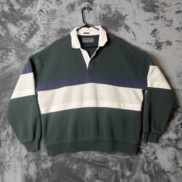 Abercrombie & Fitch Rugby Sweater Oversized Size Large Collard Pullover Green - Picture 1 of 8